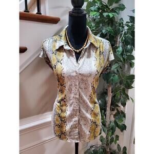 Ember Rose Multicolor Snake Print Collared Short Sleeve Button Down Shirt Size L